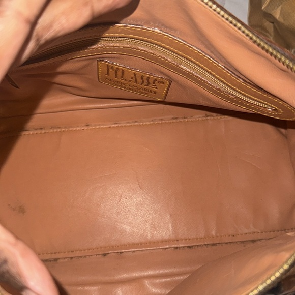 Alviero Martini Vintage Boston Bag Crossbody Purse Map Geo Leather Brown GUC - Picture 3 of 13